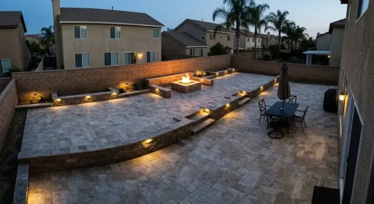 paver patio nighttime in rancho cucamonga, ca